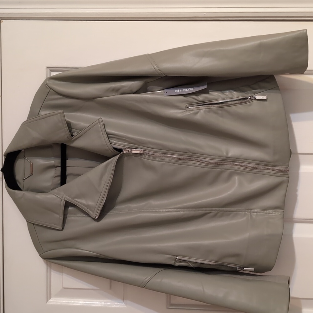 NWT - Chico's Women's Vegan Leather Jacket - Sage Green